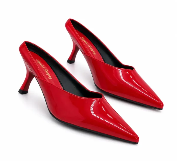 Mules Pointues Vernis Rouge