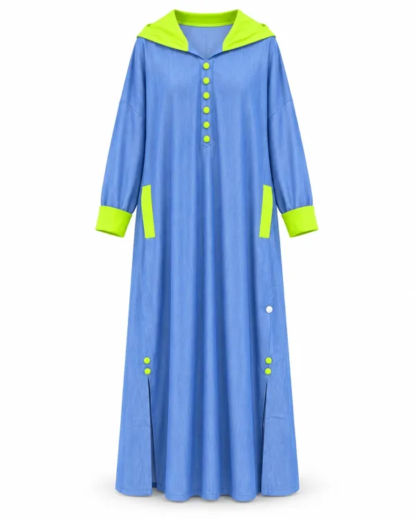 Djellaba Femme à Capuche Effet Jean Bicolore