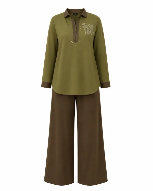 Ensemble Kaki Élégance Brodée