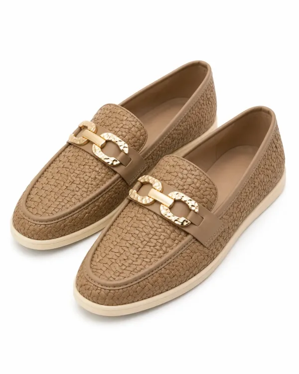 Mocassins Tressés Boucle Chaîne Dorée
