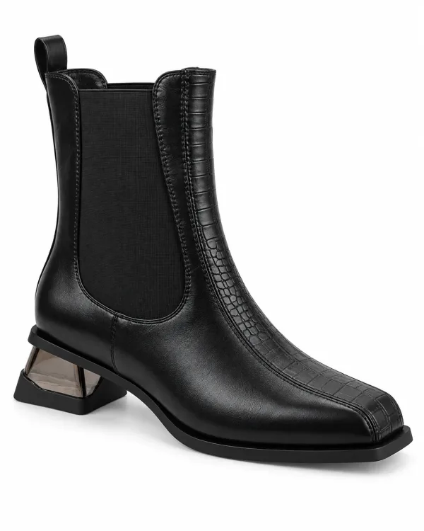 Bottines Chelsea Effet Croco à Talon Transparent
